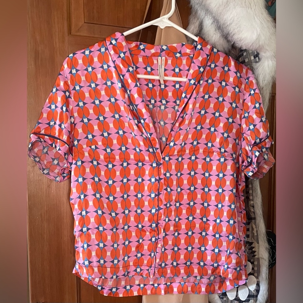 Anthropologie Bed Head Viscose Short Sleeve Shorty PJ in Go Go Geo - Picture 8 of 13